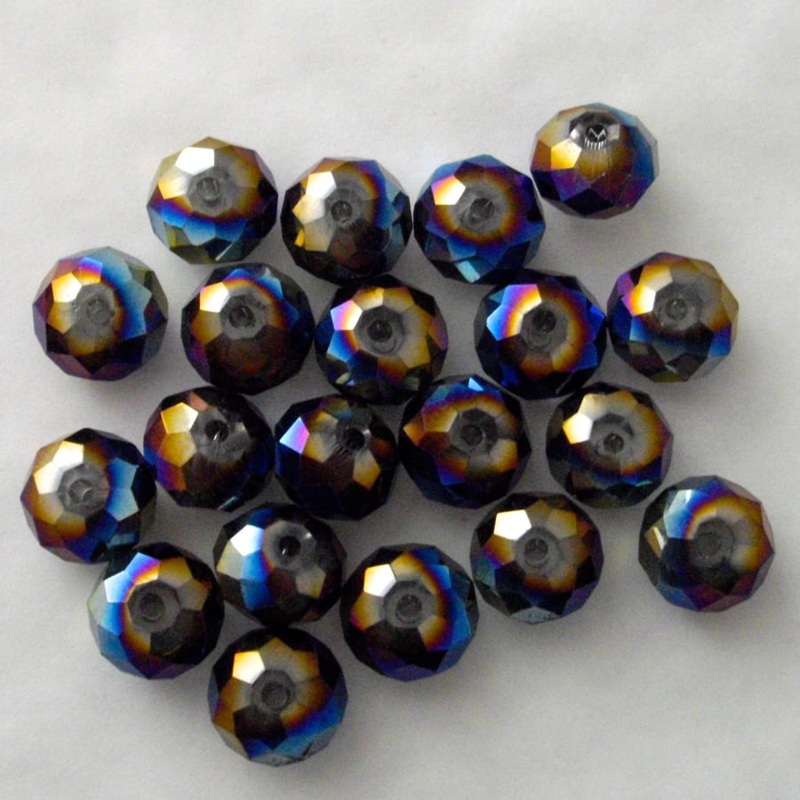 20 x Metallic Rainbow Faceted Crystal Rondelle Beads
