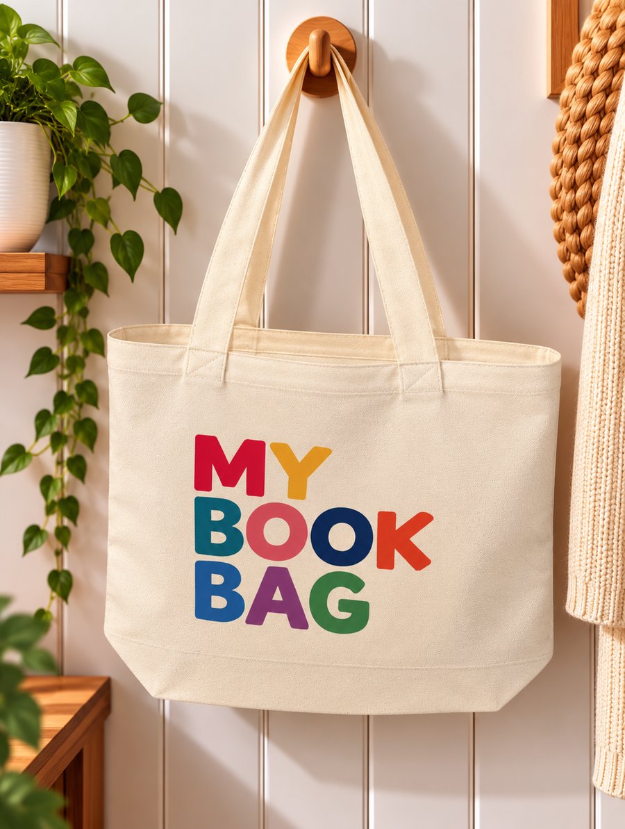 My Book Bag – Colourful Canvas Tote Bag with Zip – Book Lover Gift