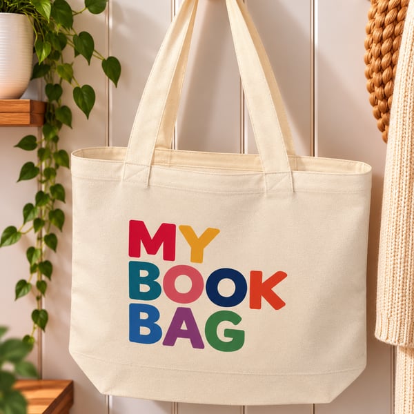 My Book Bag – Colourful Canvas Tote Bag with Zip – Book Lover Gift
