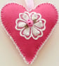 Felt Padded Hanging Heart Beaded - Pink & Lace Flower