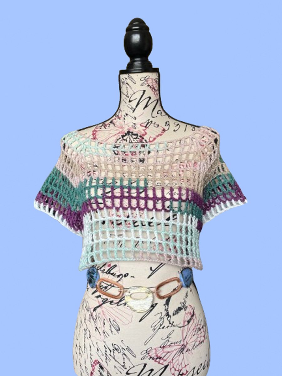 Colourful Crochet Cover Up Mesh Top Size 6-10