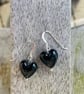 Black Glass Puffed Heart Earrings  - Image 2
