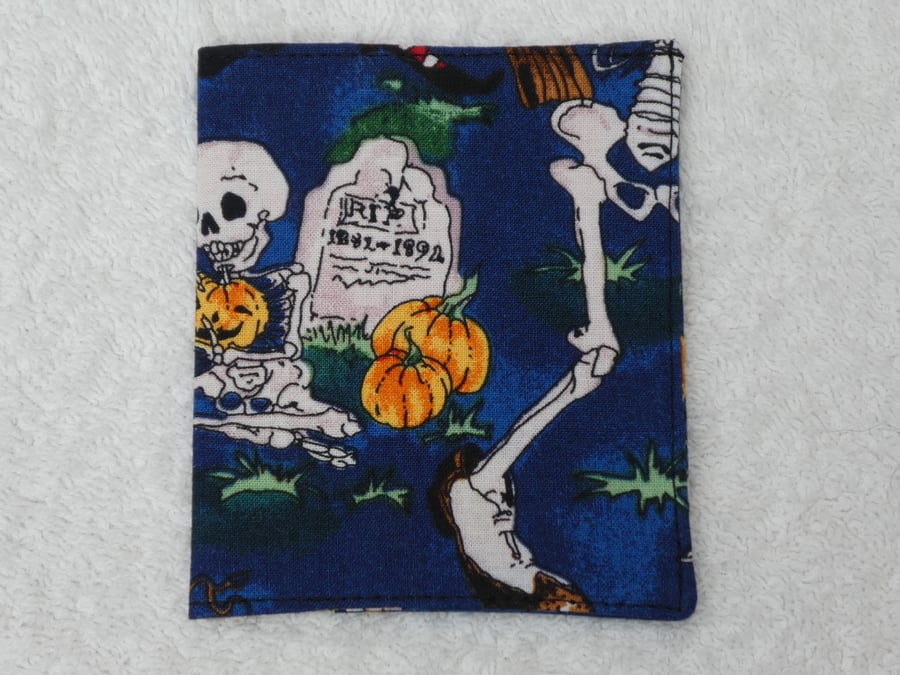 Card Wallet. Credit Card Flip Wallet. Skeleton and Gravestone Print Fabric