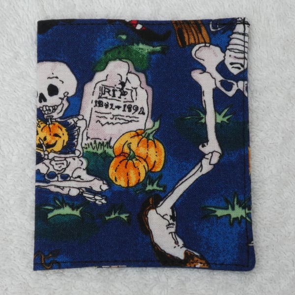 Card Wallet. Credit Card Flip Wallet. Skeleton and Gravestone Print Fabric