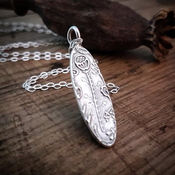 Botanical Collection Seed Pod Silver Pendant - recycled silver 