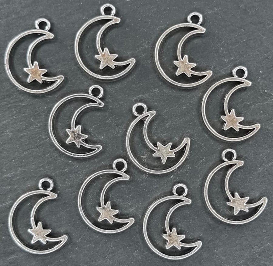 10 silver colour moon with silver star charms