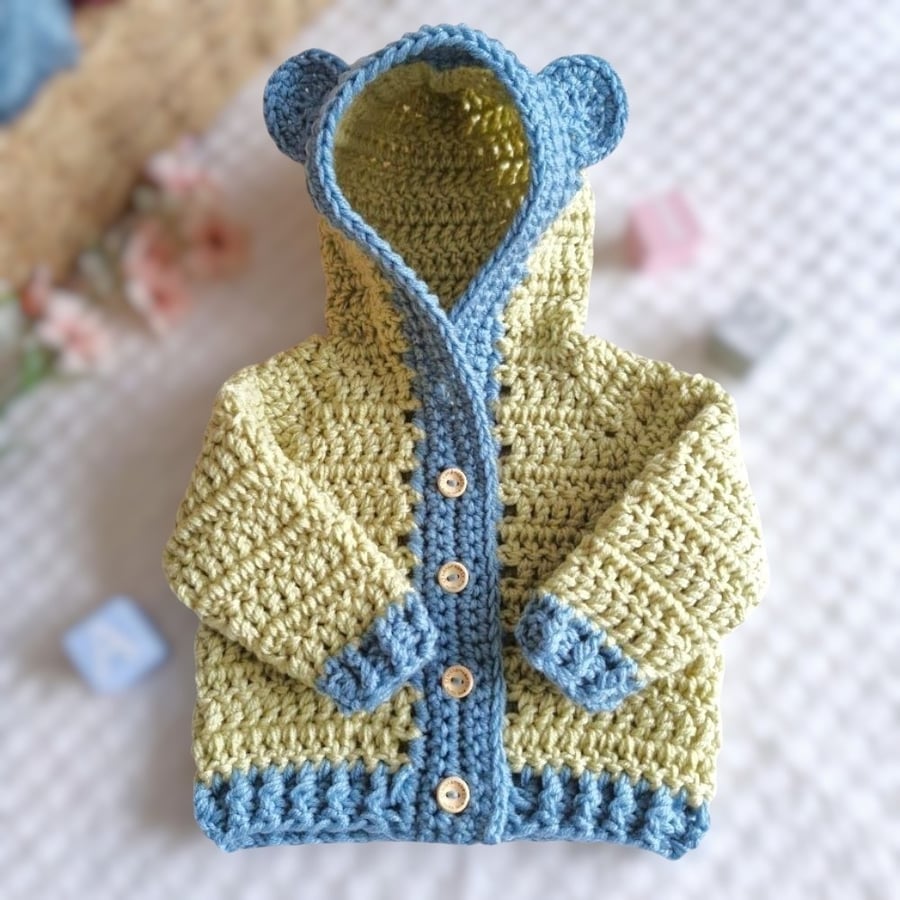 0-6 Months Teddy Bear Baby Cardigan with Hood – Baby Shower Gift