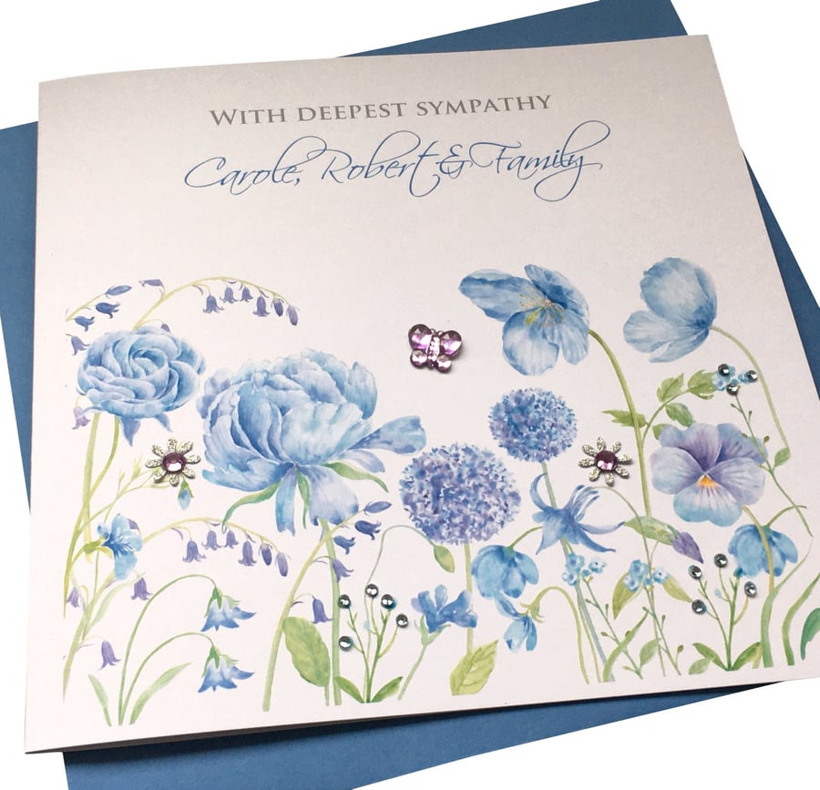 Personalised Handmade Blue Meadow Sympathy Card