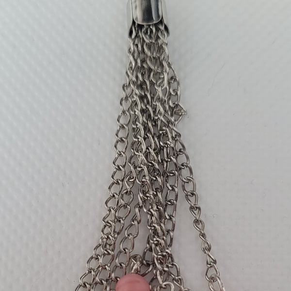 Pink and black beaded chain phone or bag charm