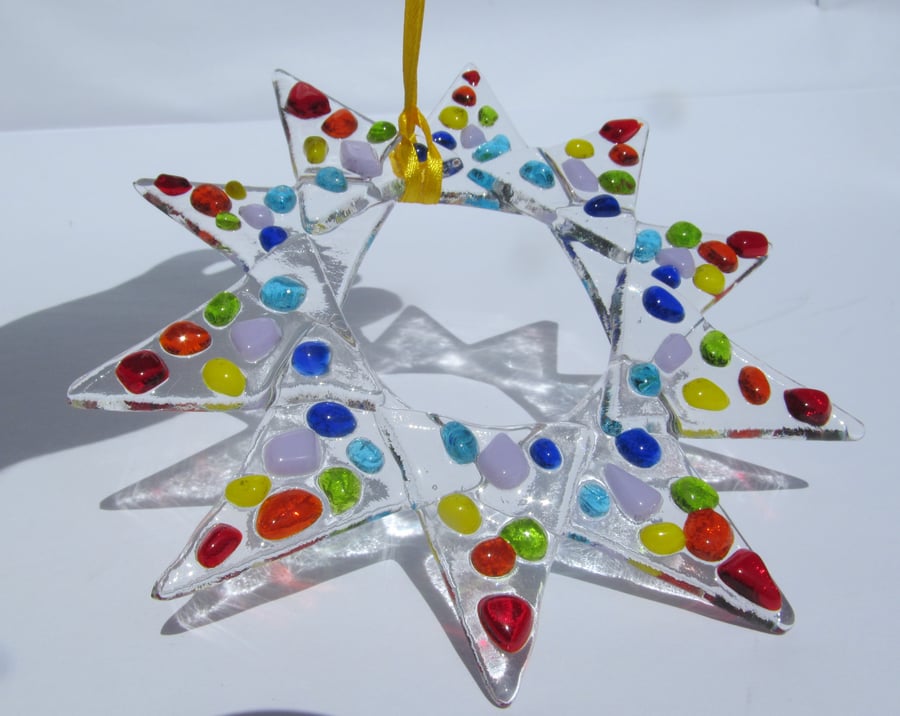 Rainbow Fused Glass Star Suncatcher