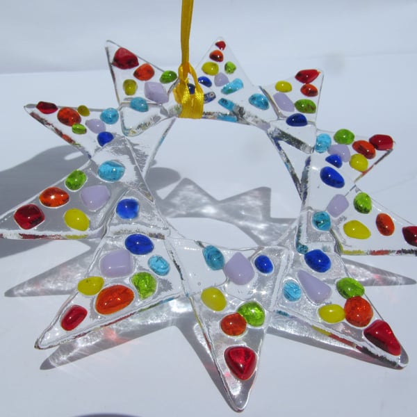 Rainbow Fused Glass Star Suncatcher