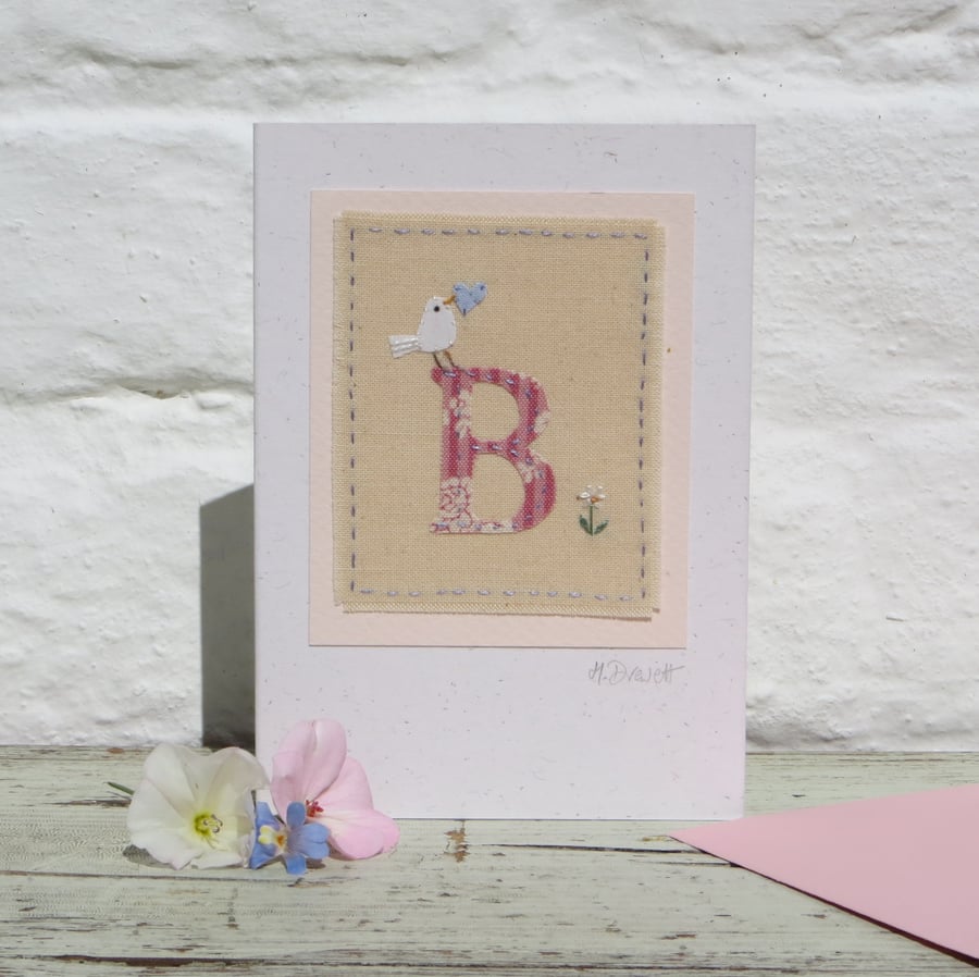 Hand-stitched applique letter B card