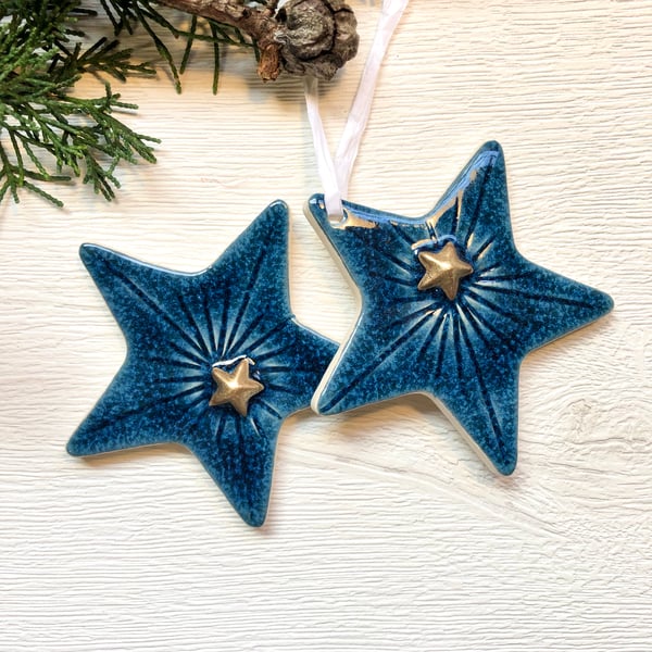 Large blue ceramic star decoration