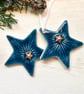 Large blue ceramic star decoration - Image 1