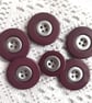 Burgundy and silver 4-hole flat buttons, vintage buttons