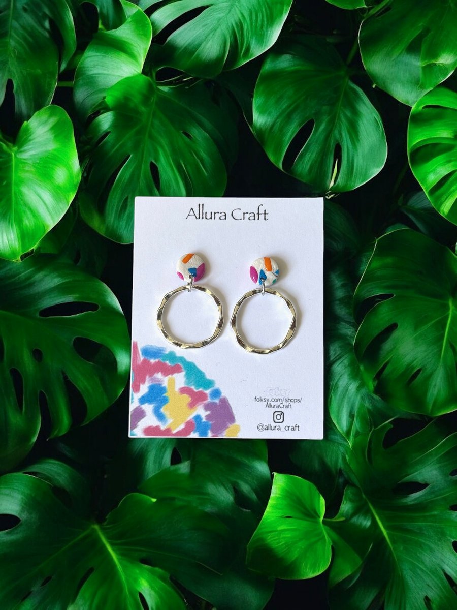 Colour Terrazzo and Twisted Tibetan Hoop Earrings