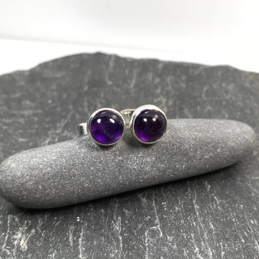 Amethyst stud earrings sterling silver, gemstone studs