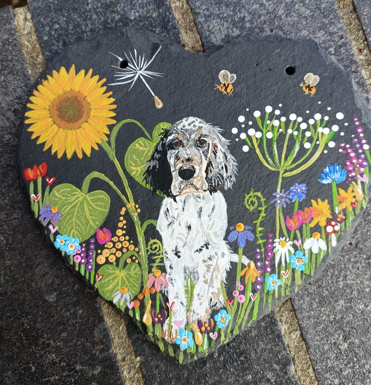 Meadow pet hand painted slate heart featuring YOUR pet
