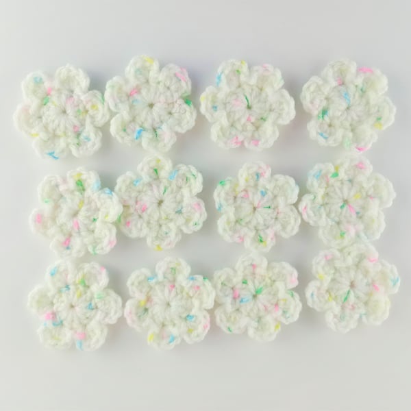 Crochet flowers in super soft chunky yarn white with colour flecks