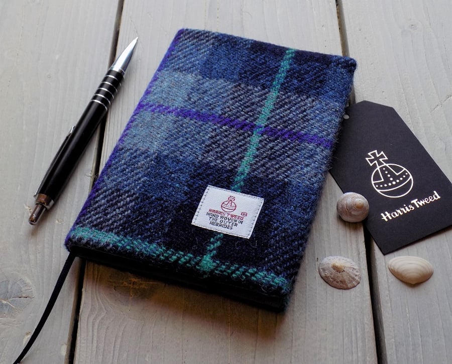 A6 Harris Tweed covered 2020 diary in shades of blue. Week to view