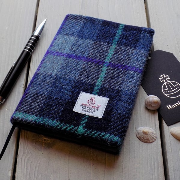 A6 Harris Tweed covered 2020 diary in shades of blue. Week to view