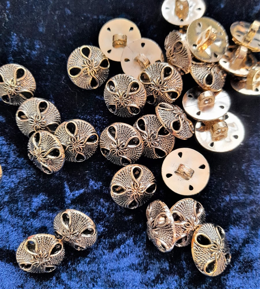 18mm gold ornate shank buttons, decorative buttons, gold buttons