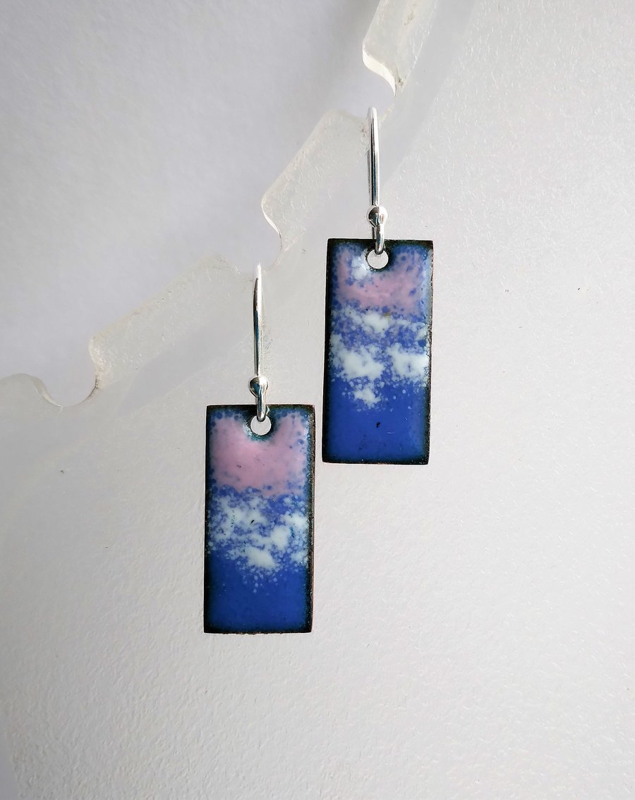 Blue and pink rectangular enamelled earrings 233