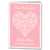 Personalised Heart New Baby Girl , Birth Congratulations Card
