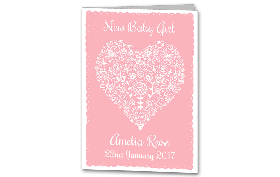 Personalised New Baby Girl Card, Christening Congratulations Card