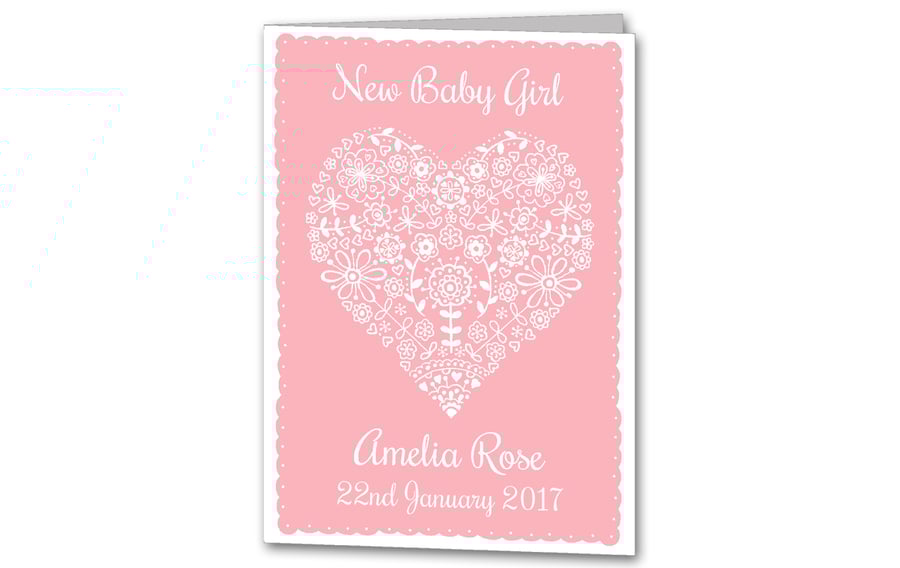 Personalised New Baby Girl Card, Christening Congratulations Card