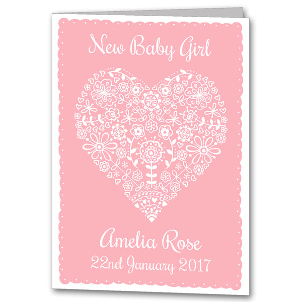 Personalised New Baby Girl Card, Christening Congratulations Card