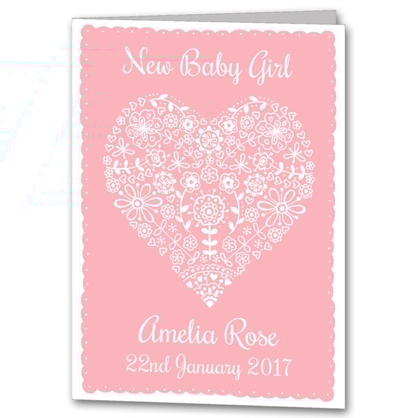 Personalised New Baby Girl Card, Christening Congratulations Card