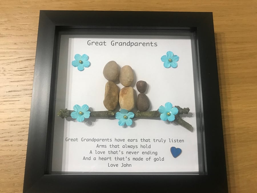 Great Grandparents Pebble Artwork Frame, Personalised Grandparents Gifts, Person