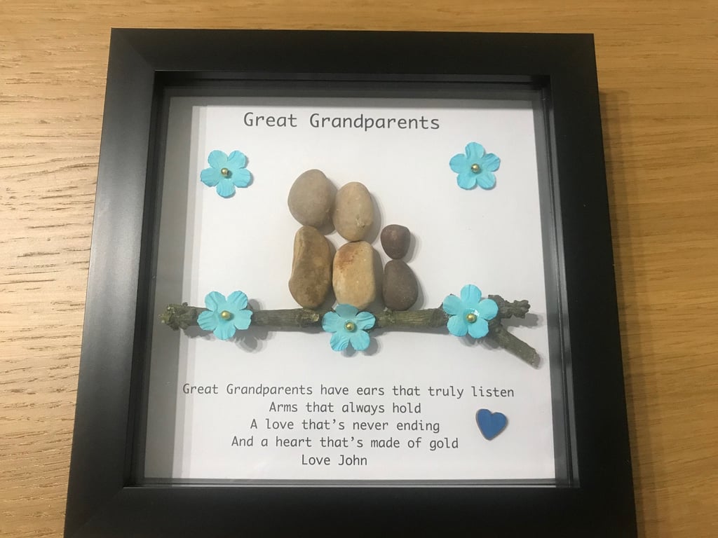Great Grandparents Pebble Artwork Frame, Personalised Grandparents Gifts, Person