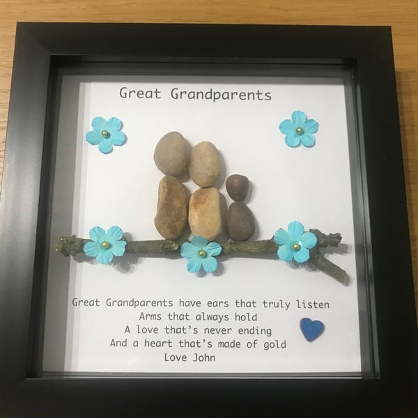 Great Grandparents Pebble Artwork Frame, Personalised Grandparents Gifts, Person