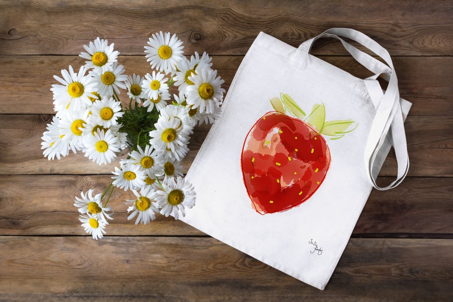 Strawberry 100% Cotton Tote Bag, Tote Bag, Heavy Cotton Tote Bag, Shopping