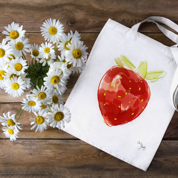 Strawberry 100% Cotton Tote Bag, Tote Bag, Heavy Cotton Tote Bag, Shopping