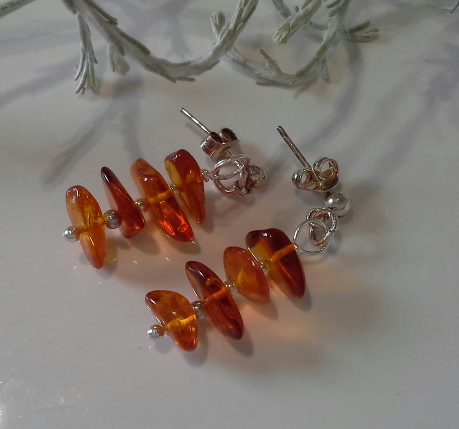 Baltic Amber Stud Style Sterling Silver Earrings