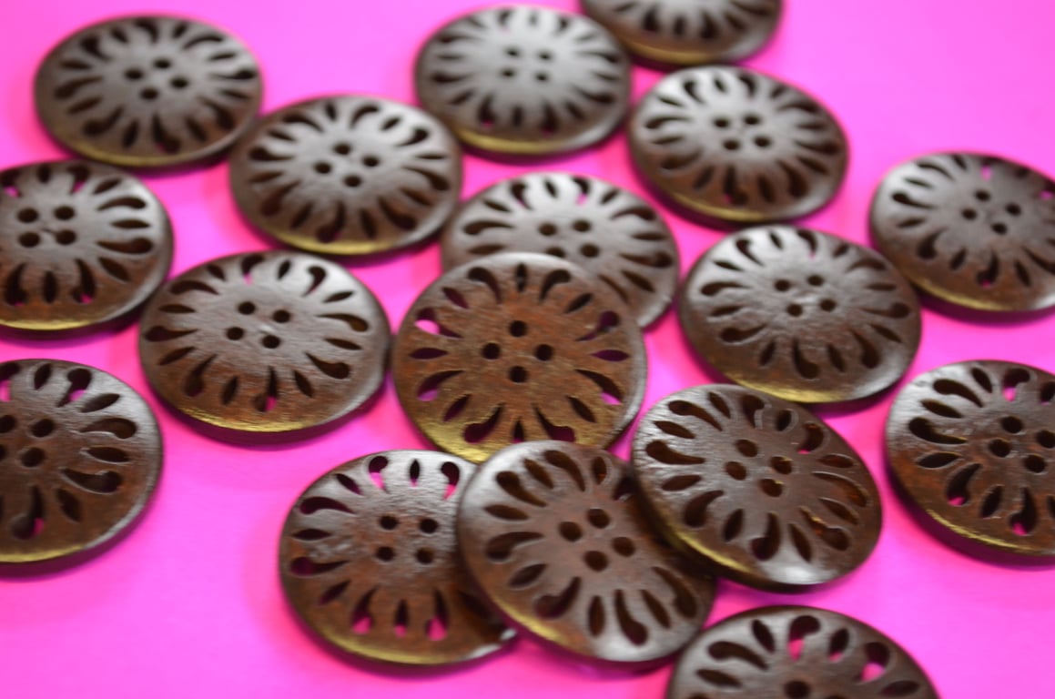 25mm Dark Brown Wooden Buttons Pierced Wood (DB2)