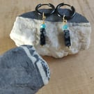 Noir bead earrings with stainless steel huggie hoops