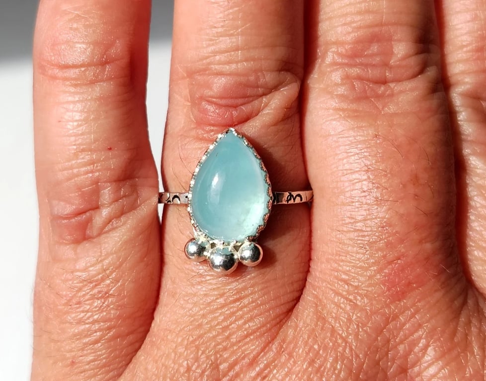Aquamarine Ring Adjustable Sterling Silver Stacker Jewellery Gift Teardrop