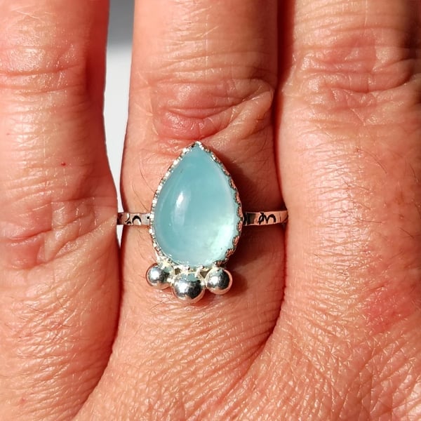 Aquamarine Ring Adjustable Sterling Silver Stacker Jewellery Gift Teardrop