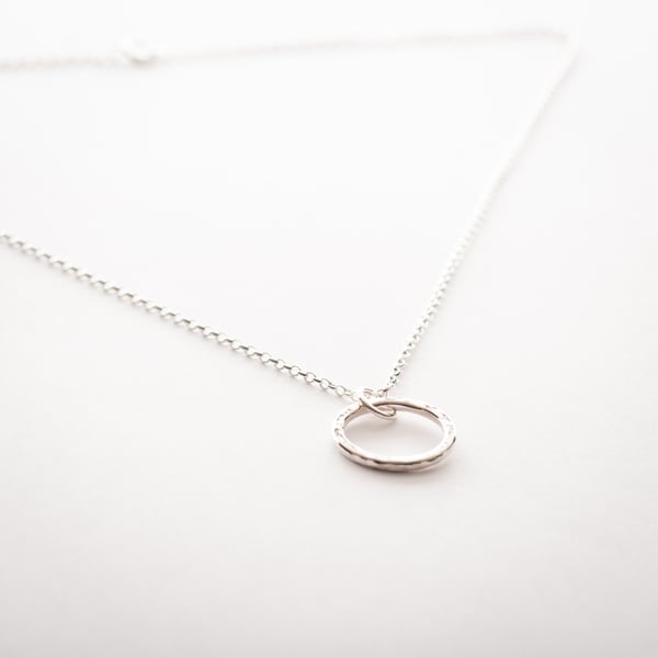 Sterling Silver Hammered Circle Necklace