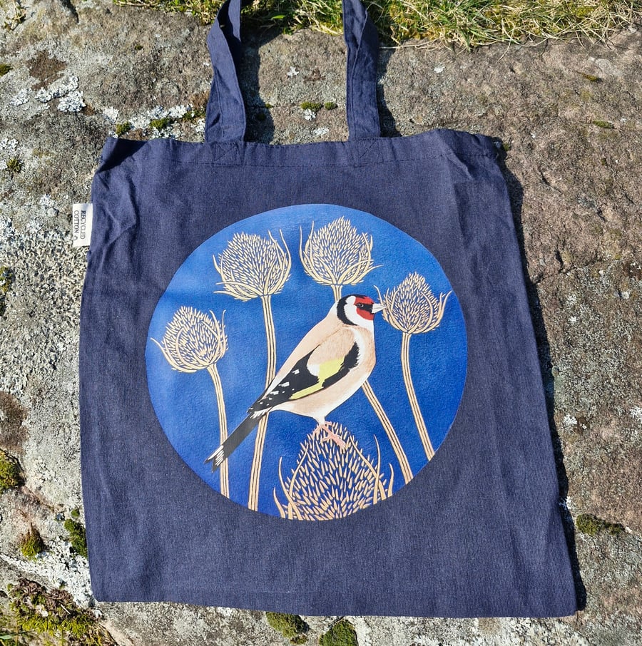 Goldfinch on Teasels Recycled Cotton Tote Bag 