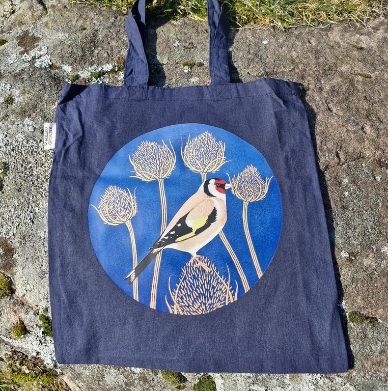 Goldfinch on Teasels Recycled Cotton Tote Bag 