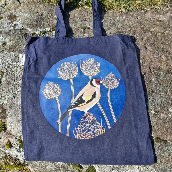 Goldfinch on Teasels Recycled Cotton Tote Bag 