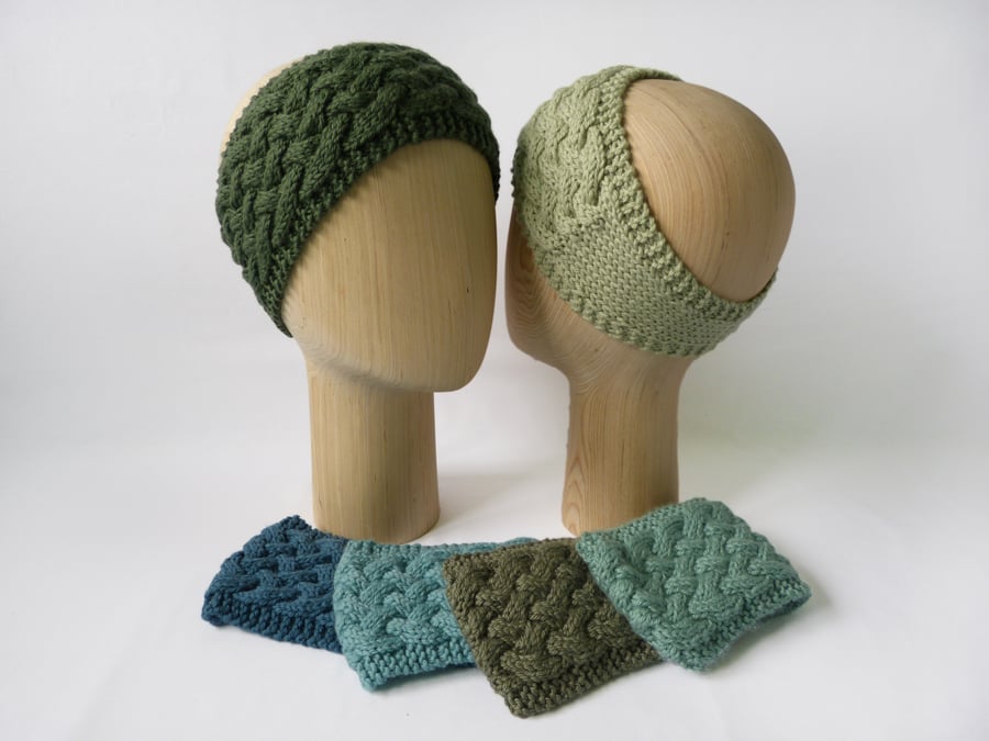 Knitted Ear Warmer Headband Green Teal  