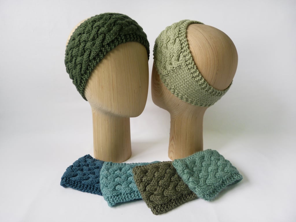 Knitted Ear Warmer Headband Green Teal  