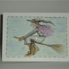 hand painted original witch cartoon greetings card ( ref F 859)