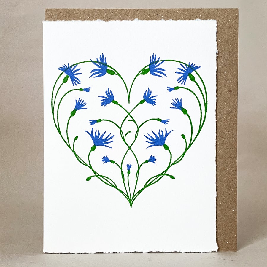 Cornflower Love Heart - LinoCut Card